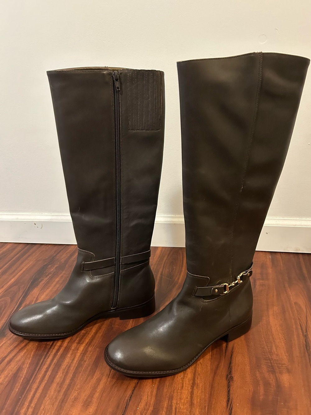 Talbots Women’s Tall Leather Boots - Brown with Gold Accent 8M